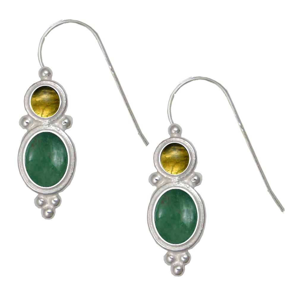 Sterling Silver Drop Dangle Earrings Jade And Citrine